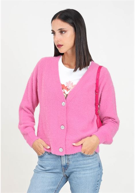 Cardigan corto rosa da donna con bottoni gioiello ONLY | 15259564Super Pink